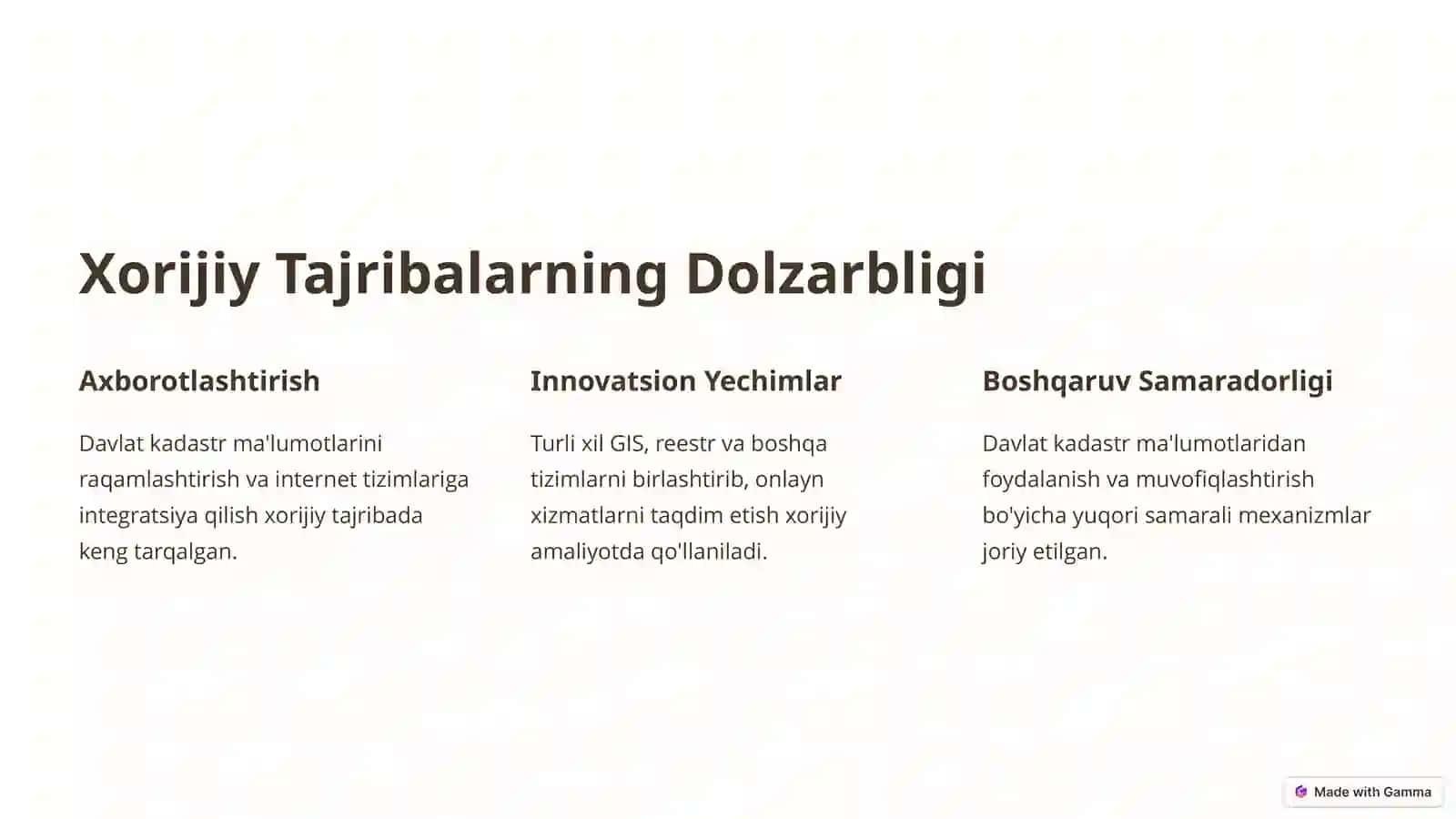 Xorijiy Mamlakatlardagi Davlat Kadastr Tizimlarining Tajribalari 3