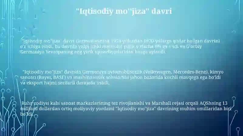 Germaniyaning iqtisodiy rivojlanishi va jahon siyosiy xaritasida tutgan o'rni 3