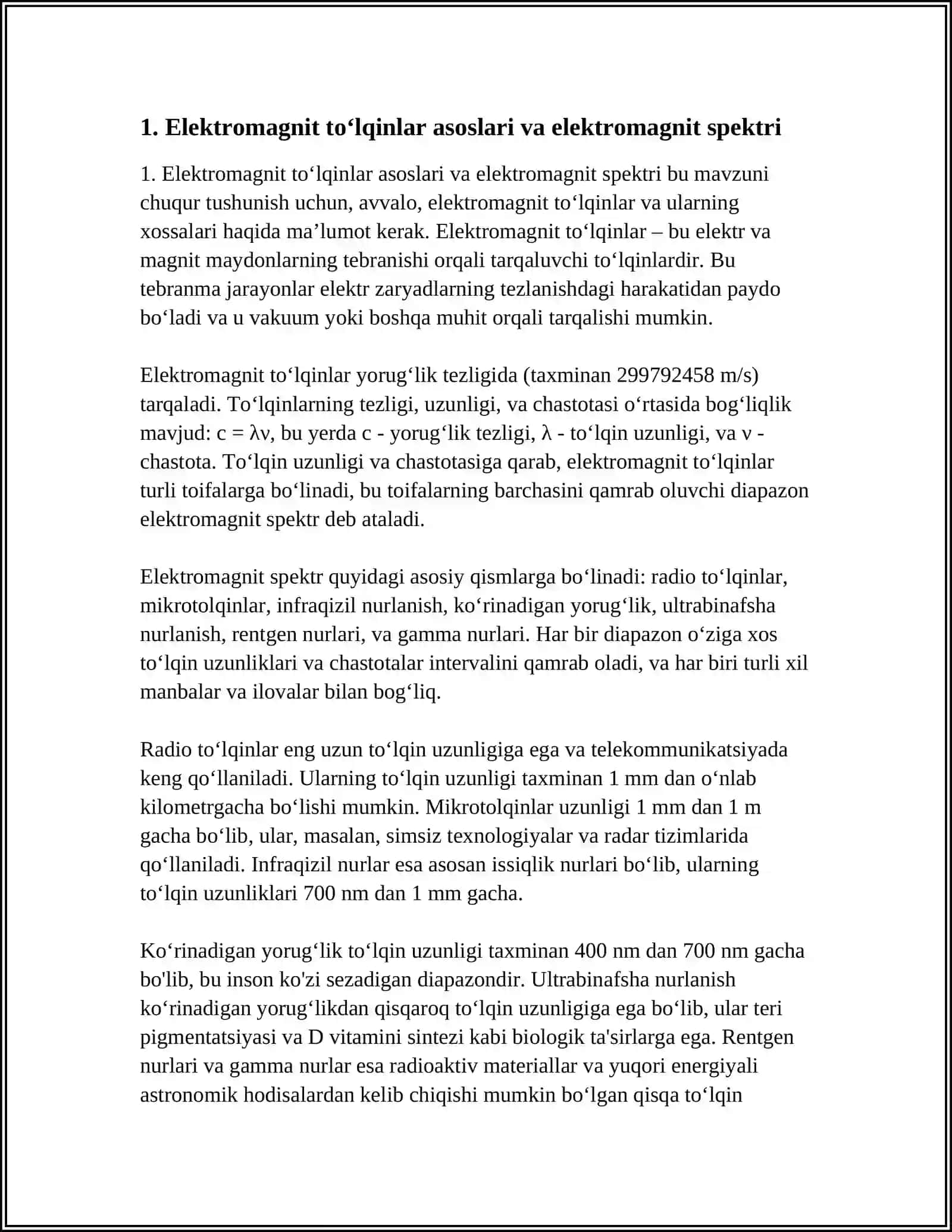 ELEKTROMAGNIT TOʻLQINLAR VA ULARNING BIOLOGIK AHAMIYATI 3