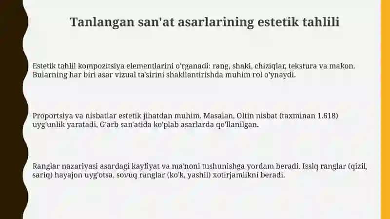Tanlangan badiiy asarlarni estetik-ğoyaviy jihatdan tahlil qilish 3