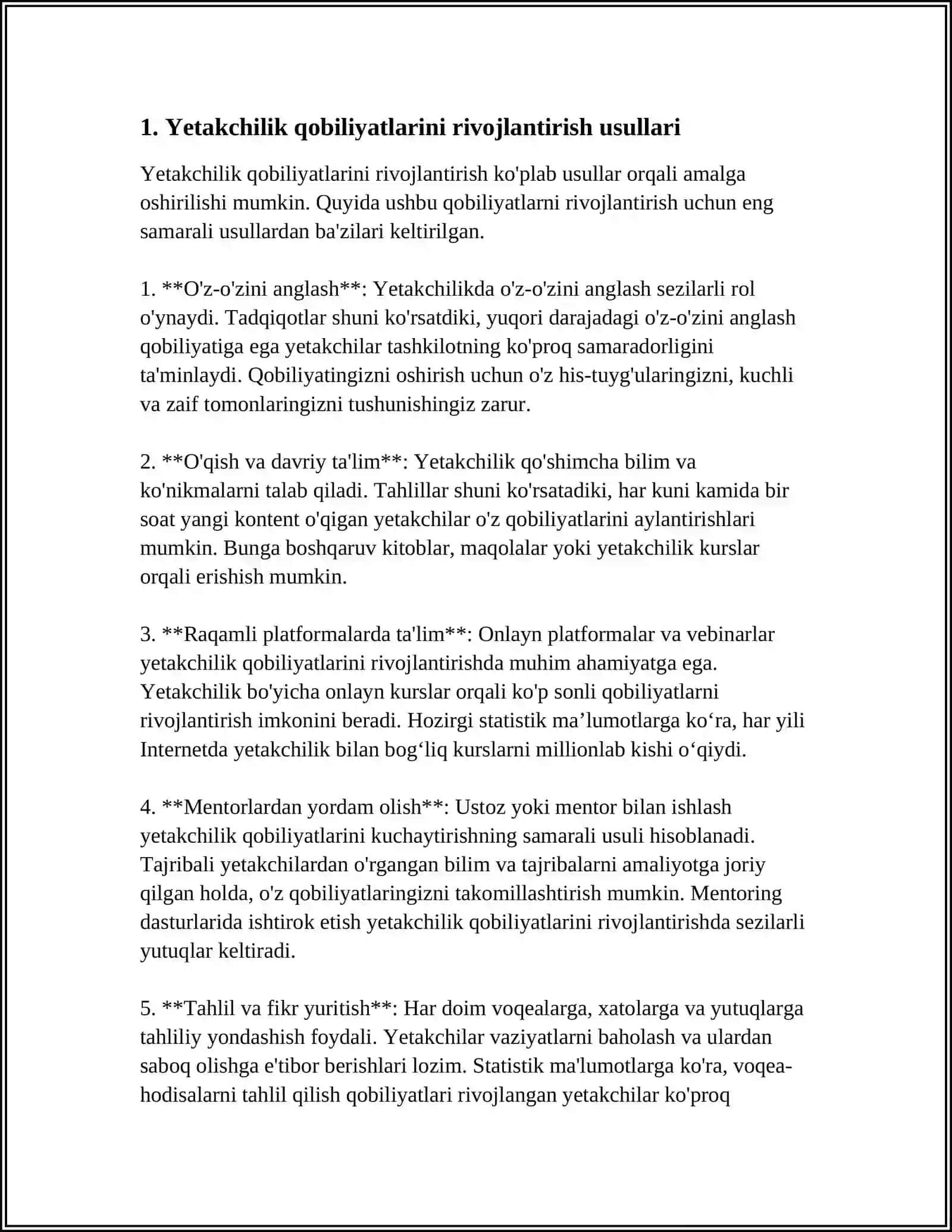 LIDERLIK SIFATLARINI RIVOJLANTIRUVCHI METOD, TAVSIYA VA OʻYINLAR 3