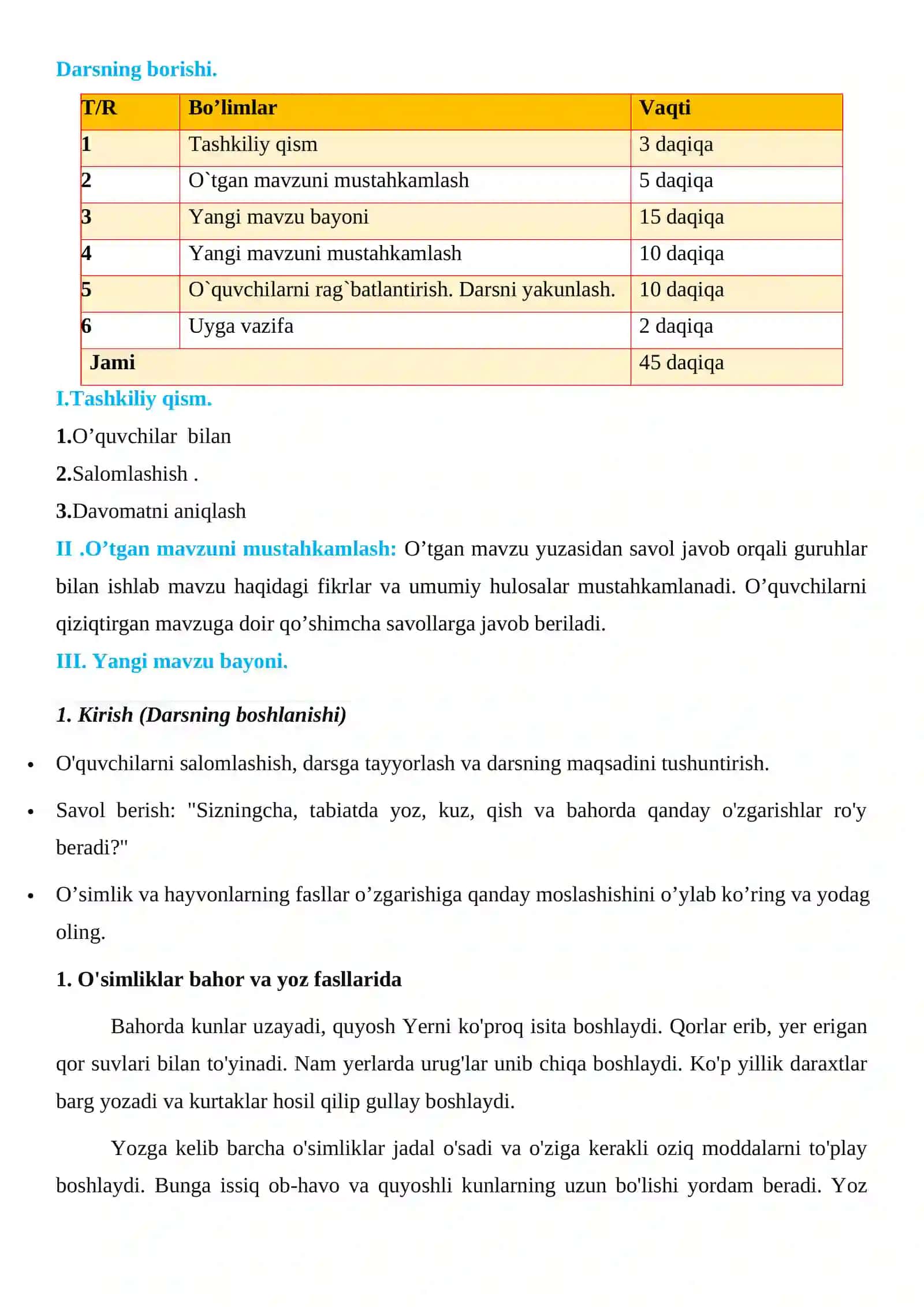 3-sinf Tabiiy fan O'simliklar va hayvonlarning mavsumga bog'liqligi 3