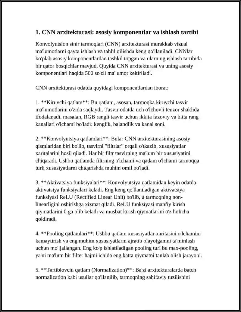 CNN ARXITEKTURASI VA ISHLASH STRUKTURASI. KONVULATSION GATLAMLARNI HISOBLASH 3