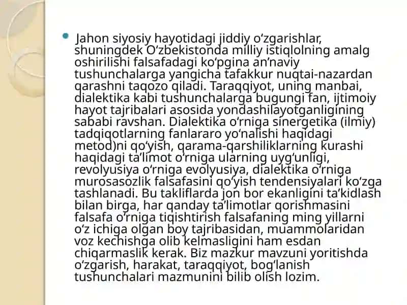 FALSAFANING RIVOJLANISH NAZARIYASI.DIALEKTIKA 3