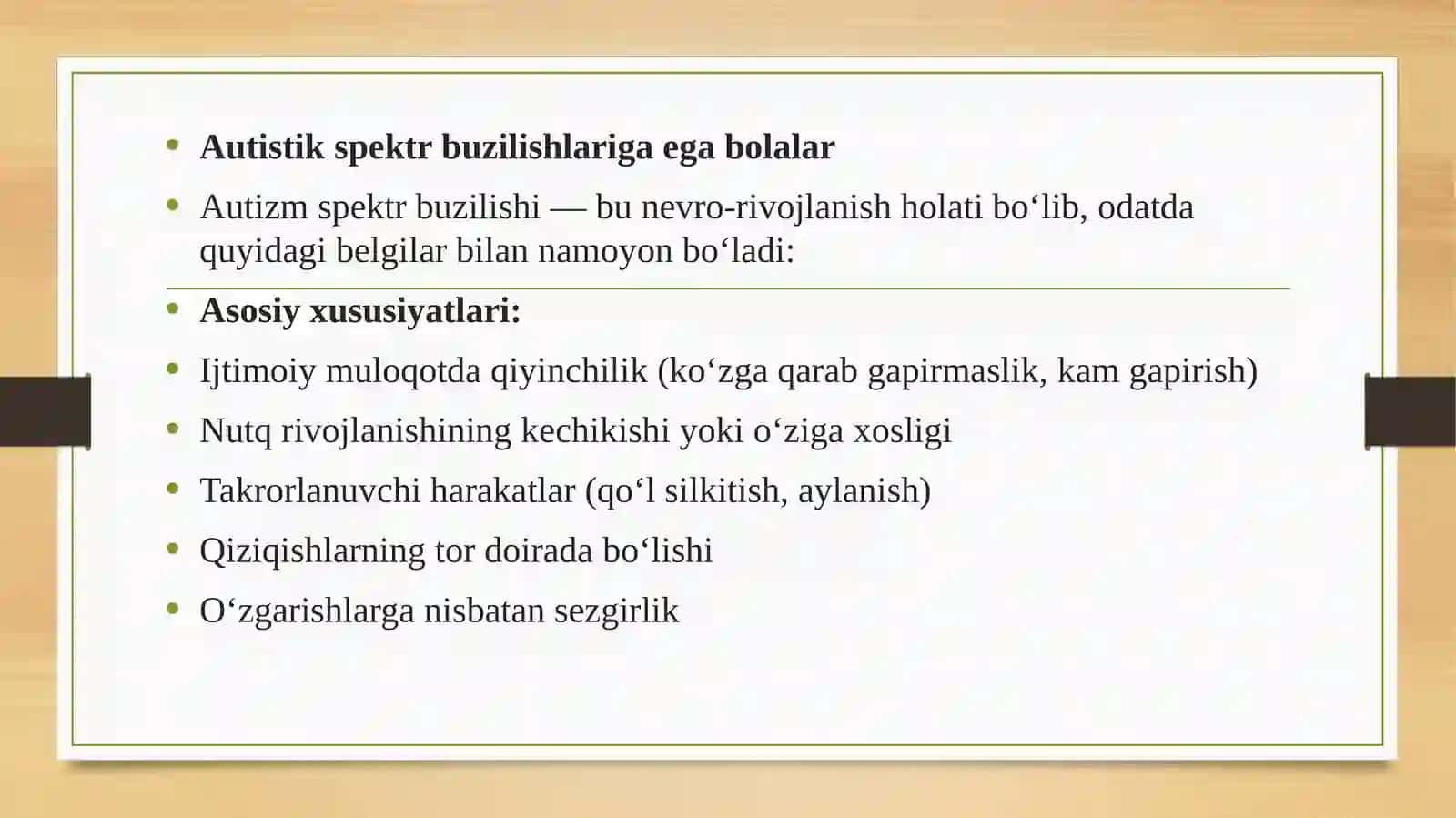 Autistik spektr buzilishlari va sensorkamchiliklarga egab olalar 3