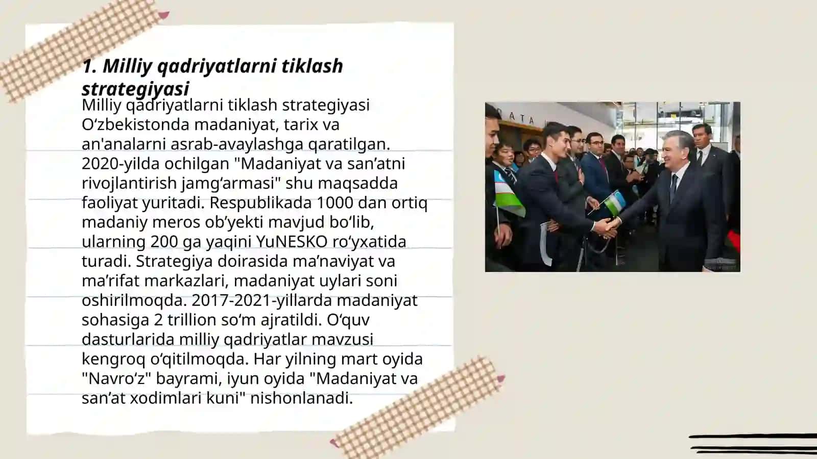 Oʻzbekistonda milliy qadriyatlar va tarixni tiklash borasidagi islohotlar mazmuni 3