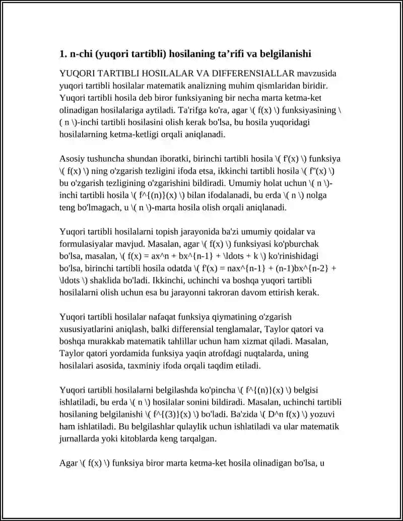 YUQORI TARTIBLI HOSILALAR VA DIFFERENSIALLAR 3