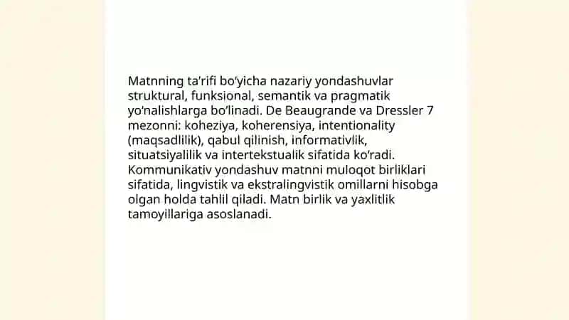 Matnning ta'rifi va birligi masalalari 3