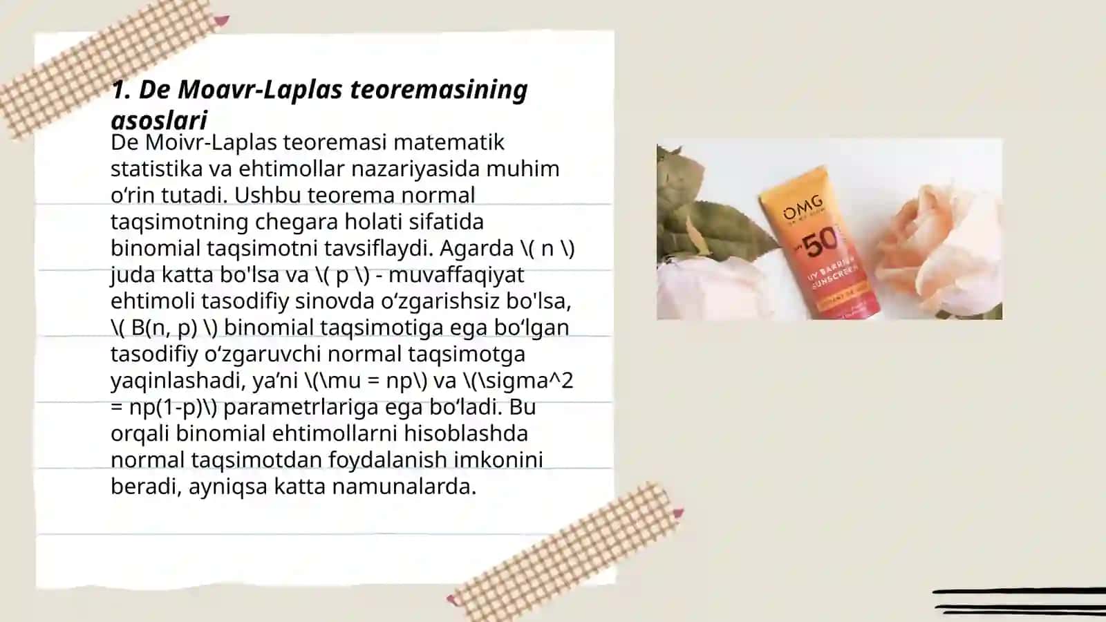 Muavr-Laplasning lokal va integral limit teoremalari va ularning tatbiqlari 3
