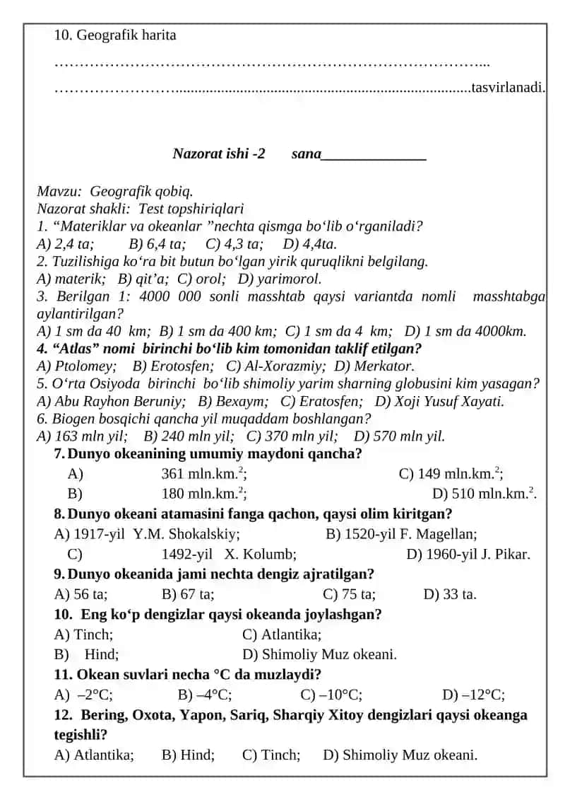 GEOGRAFIYA FANIDAN 7- SINFLAR UCHUN NAZORAT ISHLAR DAFTARI 3