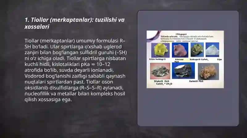 Tiollar (merkaptanlar): tuzilishi va xossalari 3