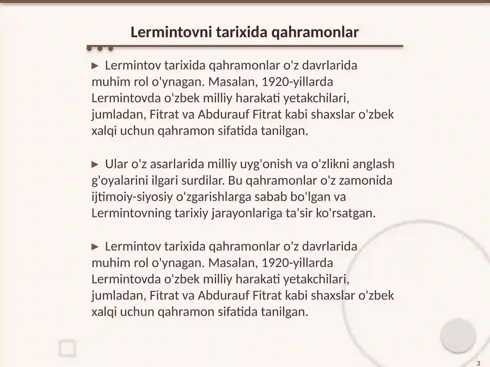 Lermintovni-zamonamiz qahramonlari 3