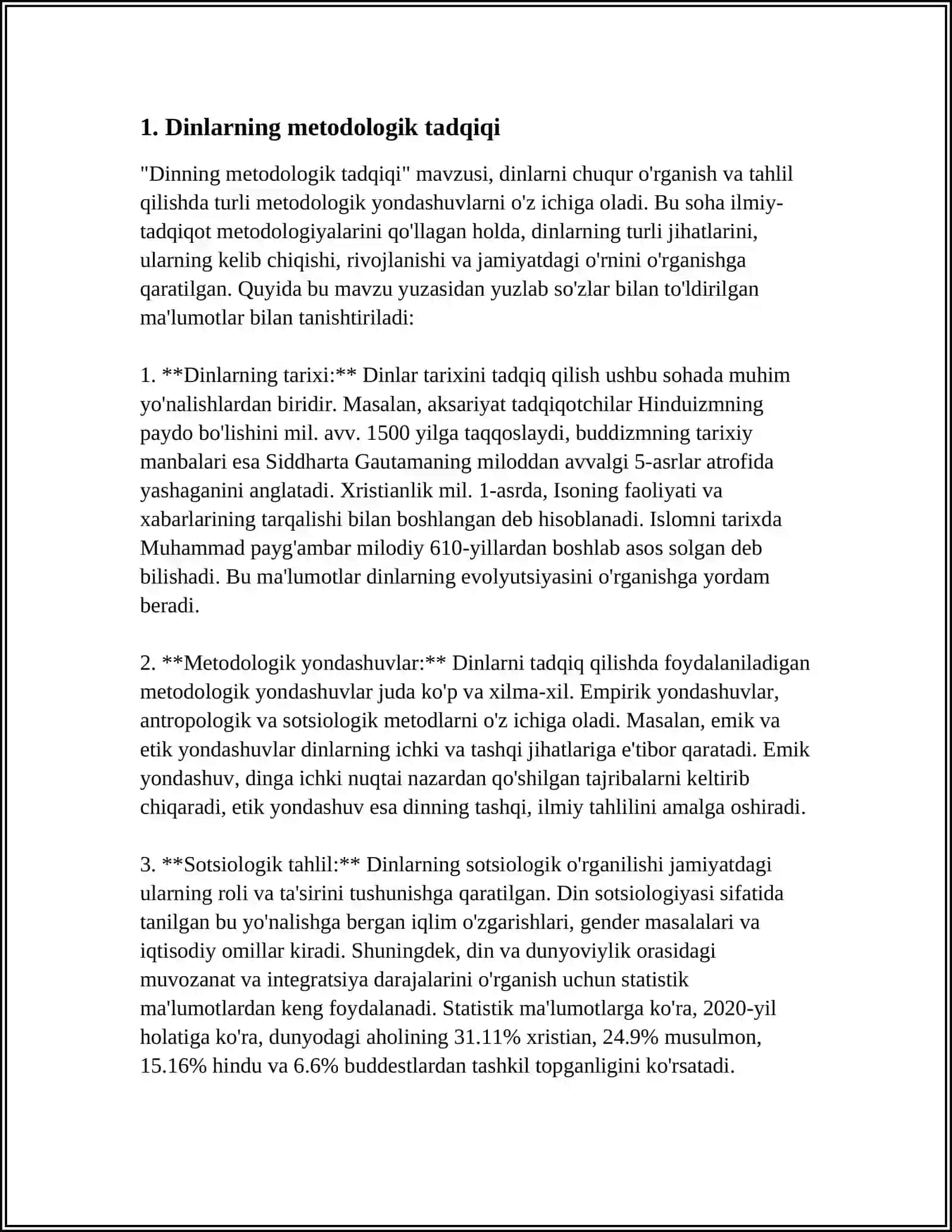 DINLARNING TADQIQ ETISH METODOLOGIYASI: TEPOLOGIK, TARKIBIY-FUNKSIONAL,GENETIK,TAHLIL,QOYOSIY DINSHUNOSLIKNING METODLARI 3