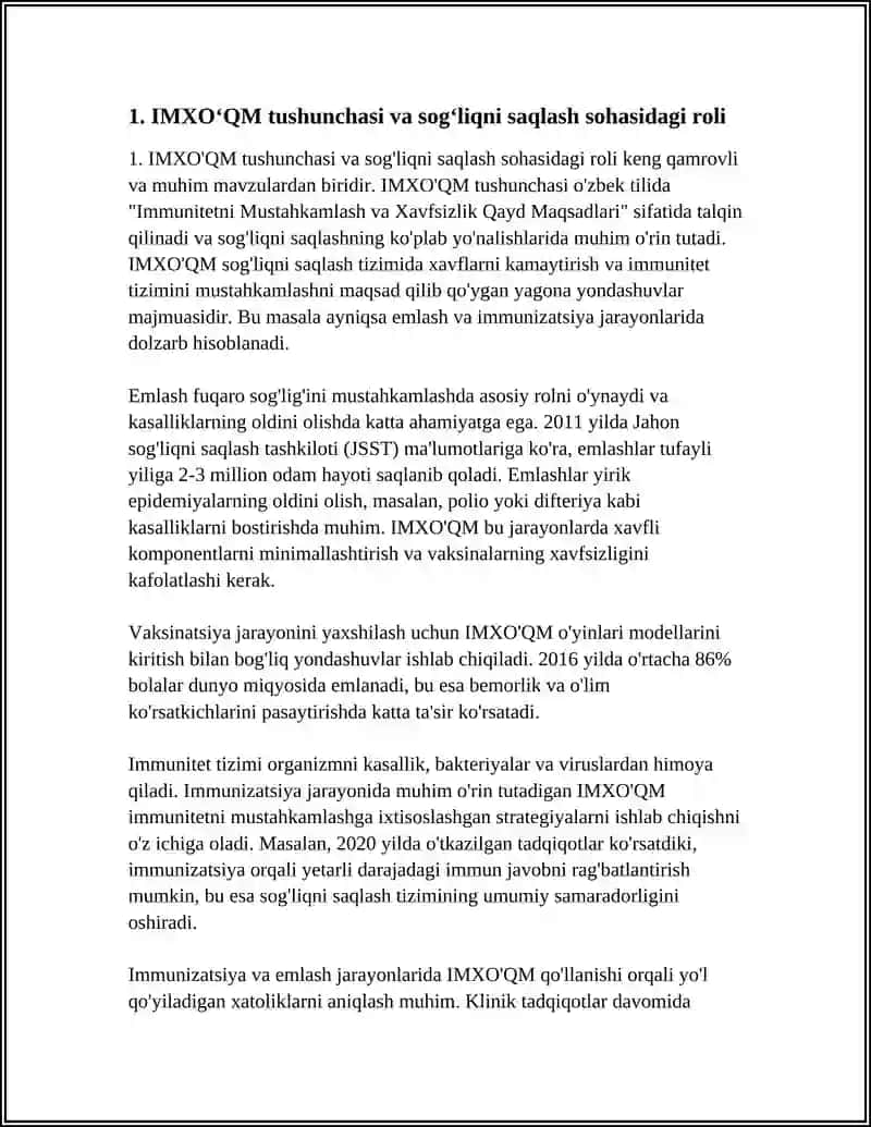 IMXO'QM NI SOGʻLIQNI SAQLASH SOHASINING TURLI YOʻNALISHLARIDA QOʻLLASH. EMLASH VA IMMUNIZASIYA 3
