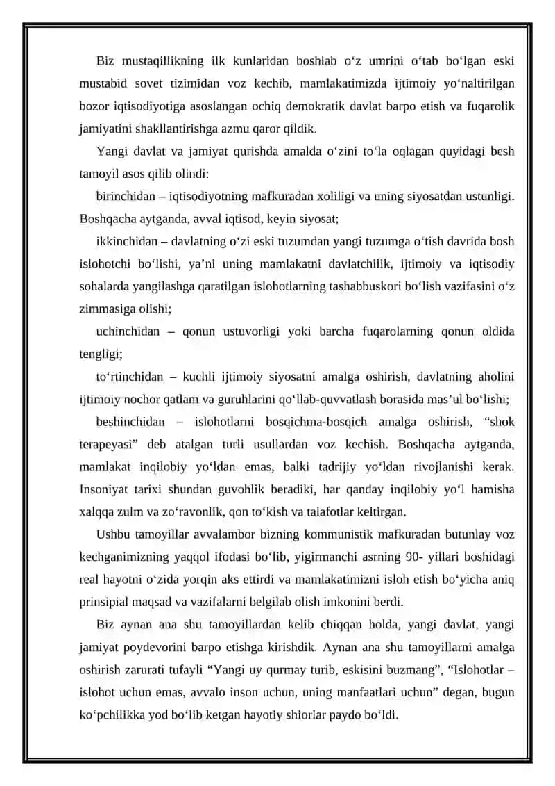 O'zbekistonning o'ziga xos istiqlol va taraqqiyot yo'li 3