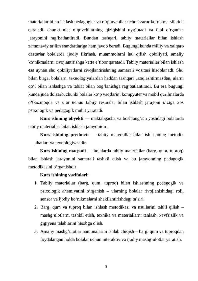 Tabiiy materiallar (barg, qum, tuproq) bilan ishlash metodikasi 3