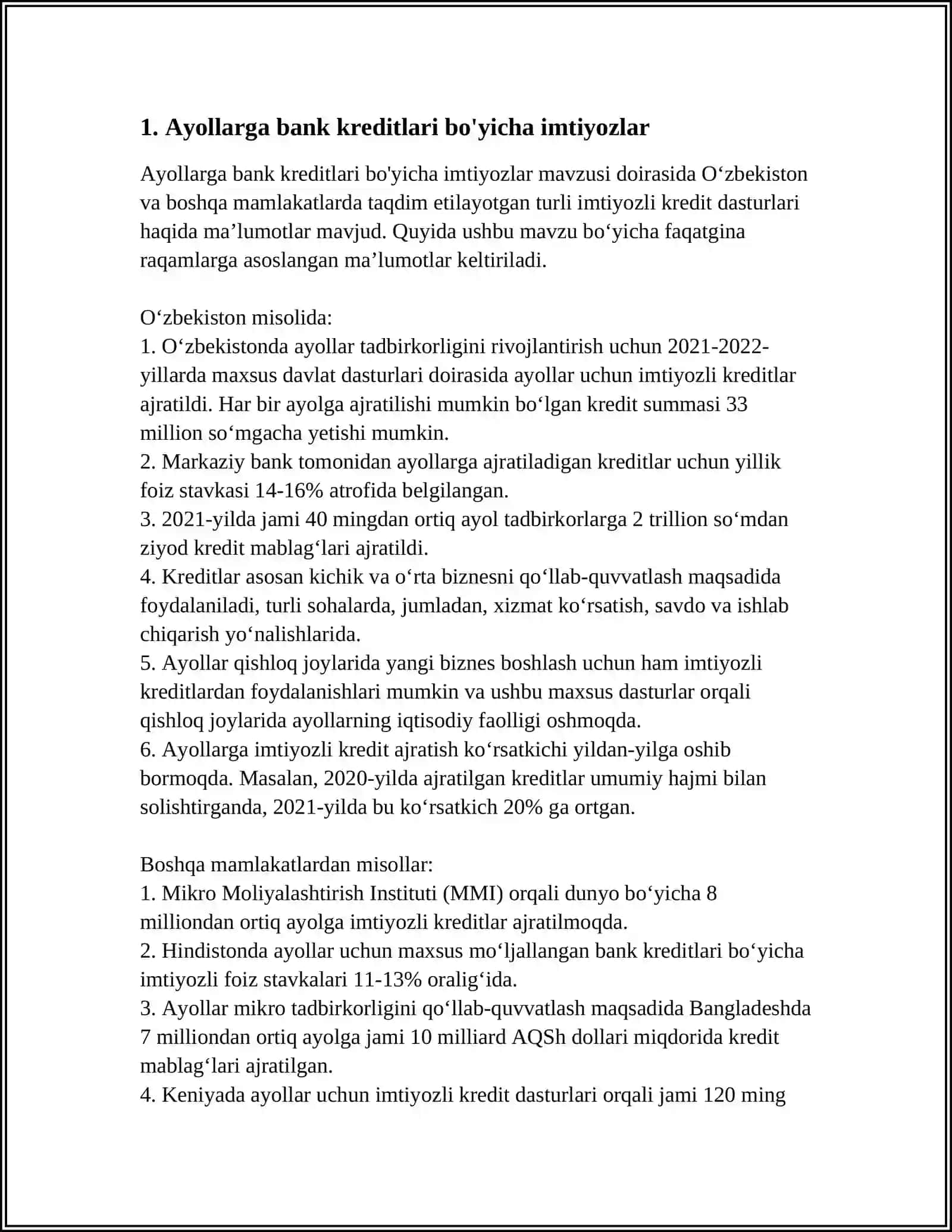 AYOLLARGA BERILADIGAN KAFOLAT VA IMTIYOZLAR 3