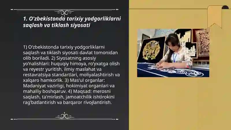 O'zbekistonda madaniy meros, milliy ma'naviy qadriyat va an'analarning tiklanishi hamda rivojlanishi 3
