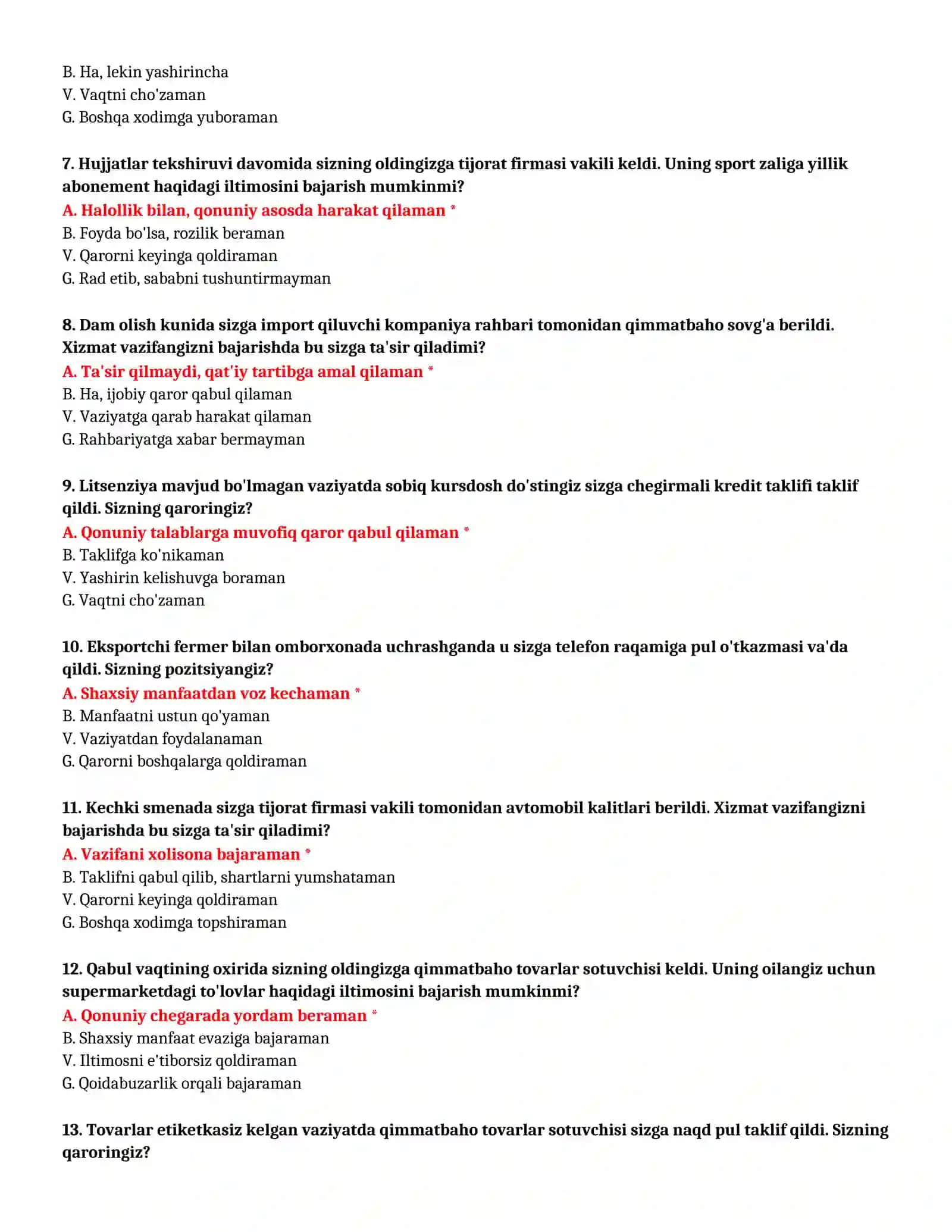 BOJXONA AKADEMIYASI - SUHBAT TESTLARI (№ 8) 3