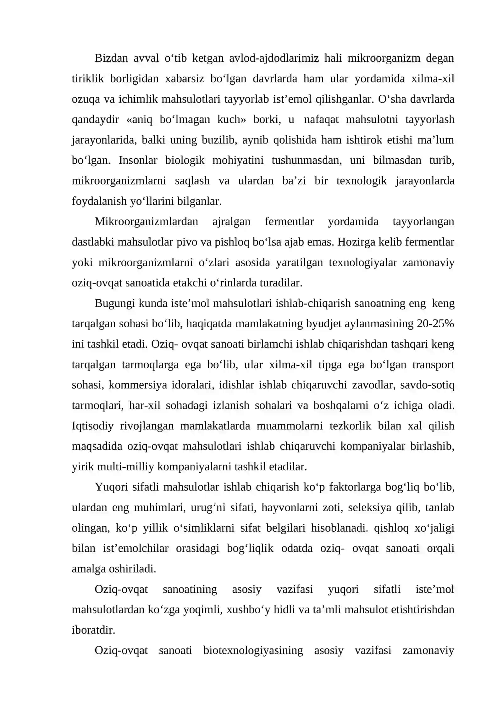 OZIQ-OVQAT VA OZUQA MAHSULOTLARI BIOTEXNOLOGIYASI FANING AHAMIYATI VA VAZIFALARI 3