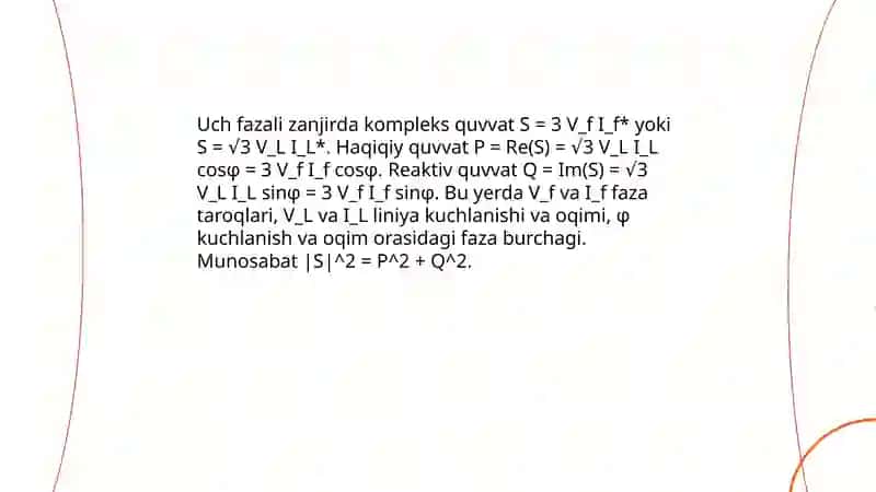 3 fazali zanjirda quvvatni hisoblash 3