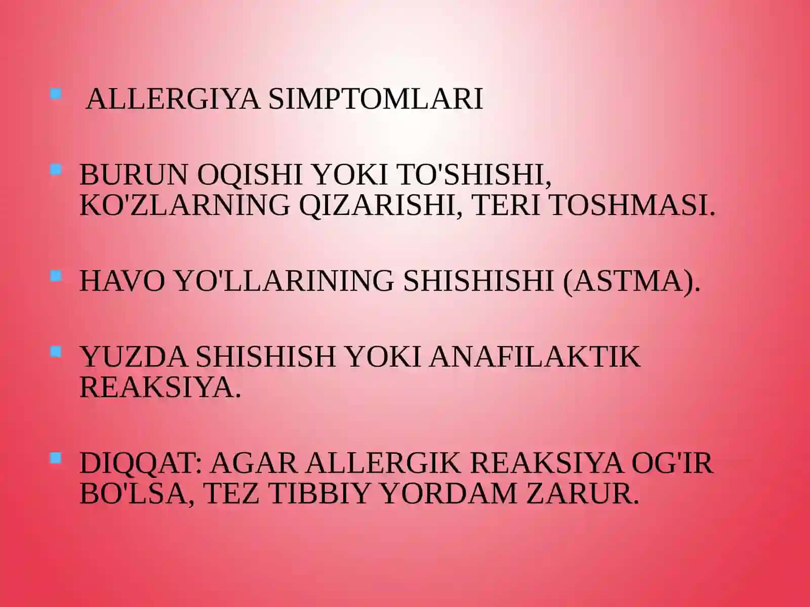 ALLERGIYAGA QARSHI.IMMUNODEPRESSANTLAR VA IMMUNOMODULYATORLAR.VITAMINLAR 3