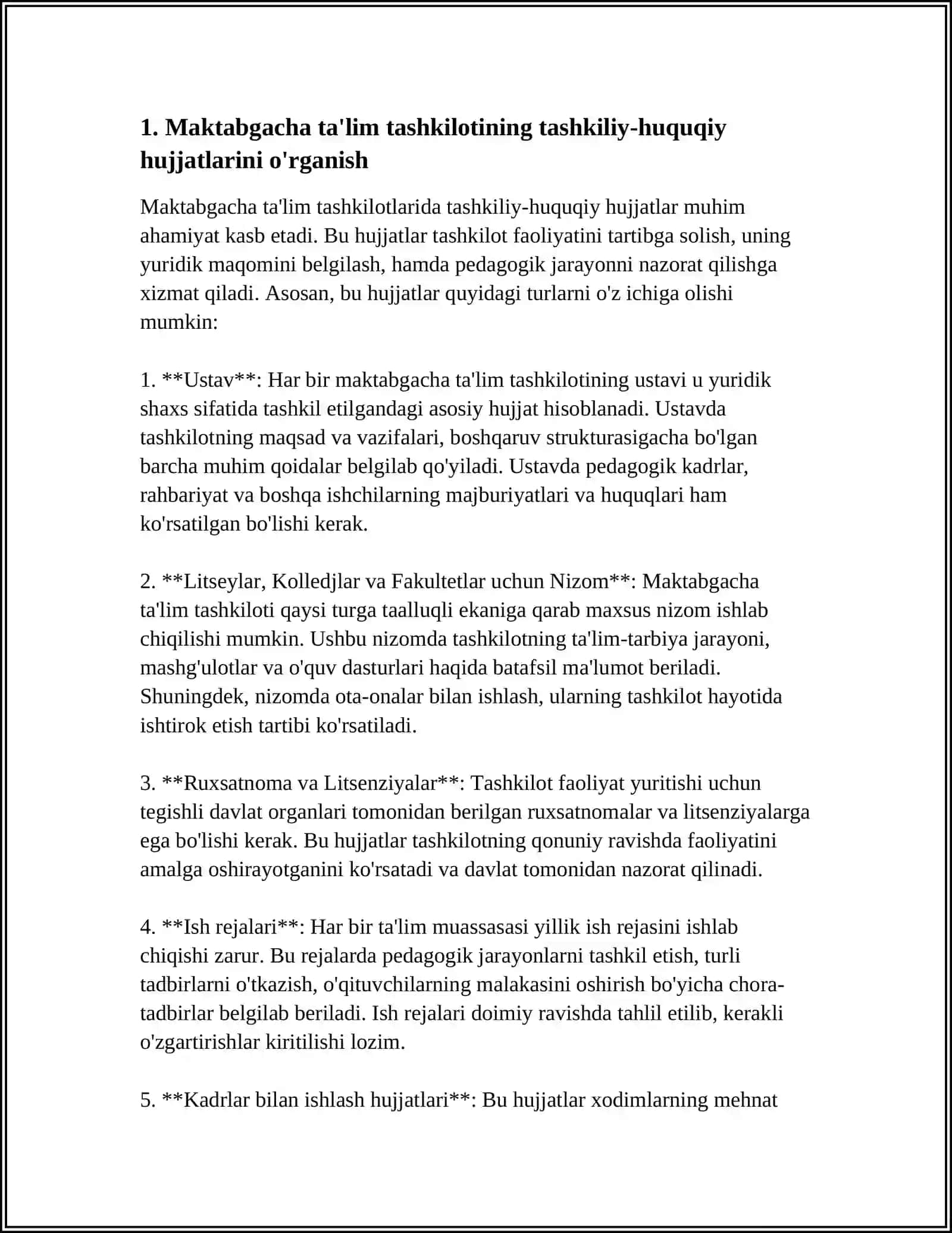Olib boriladigan hujjatlarni o'rganish 3