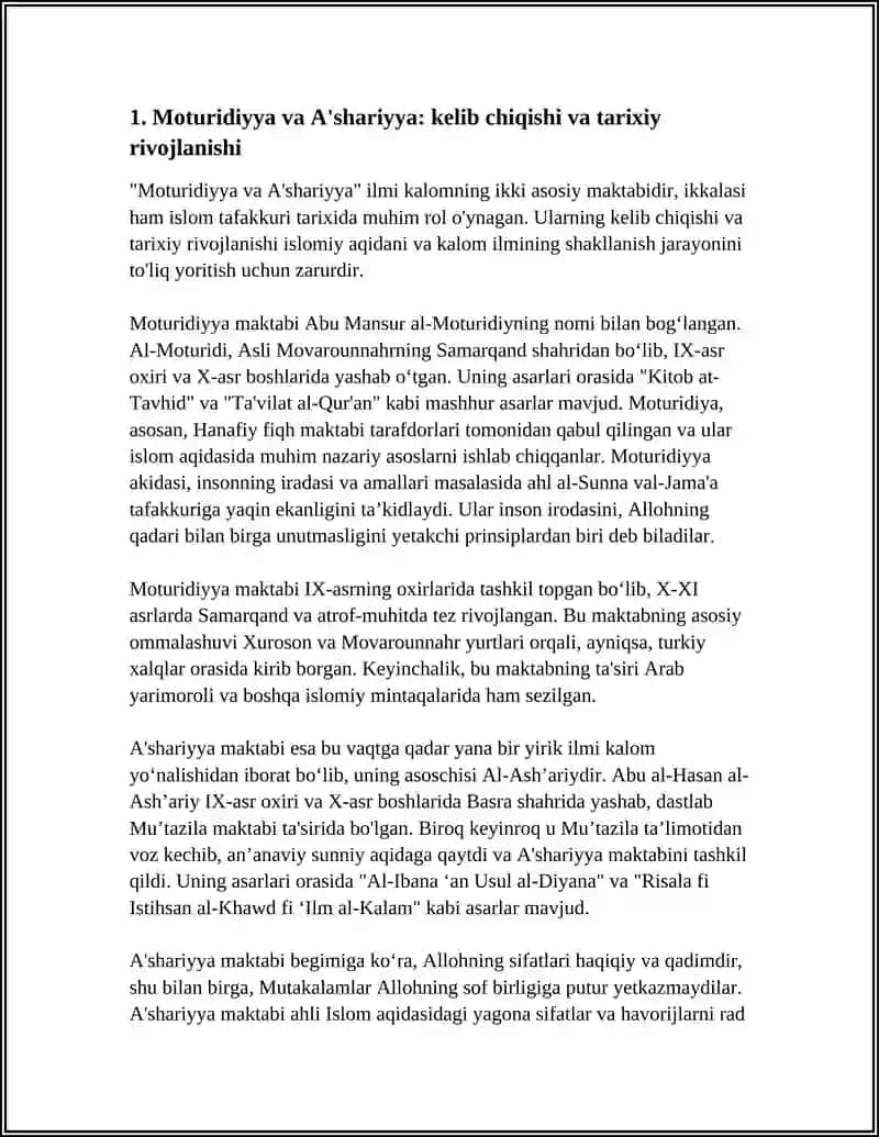 KALOM ILMI:MOTURIDIYA VA A'SHARIYYA 3