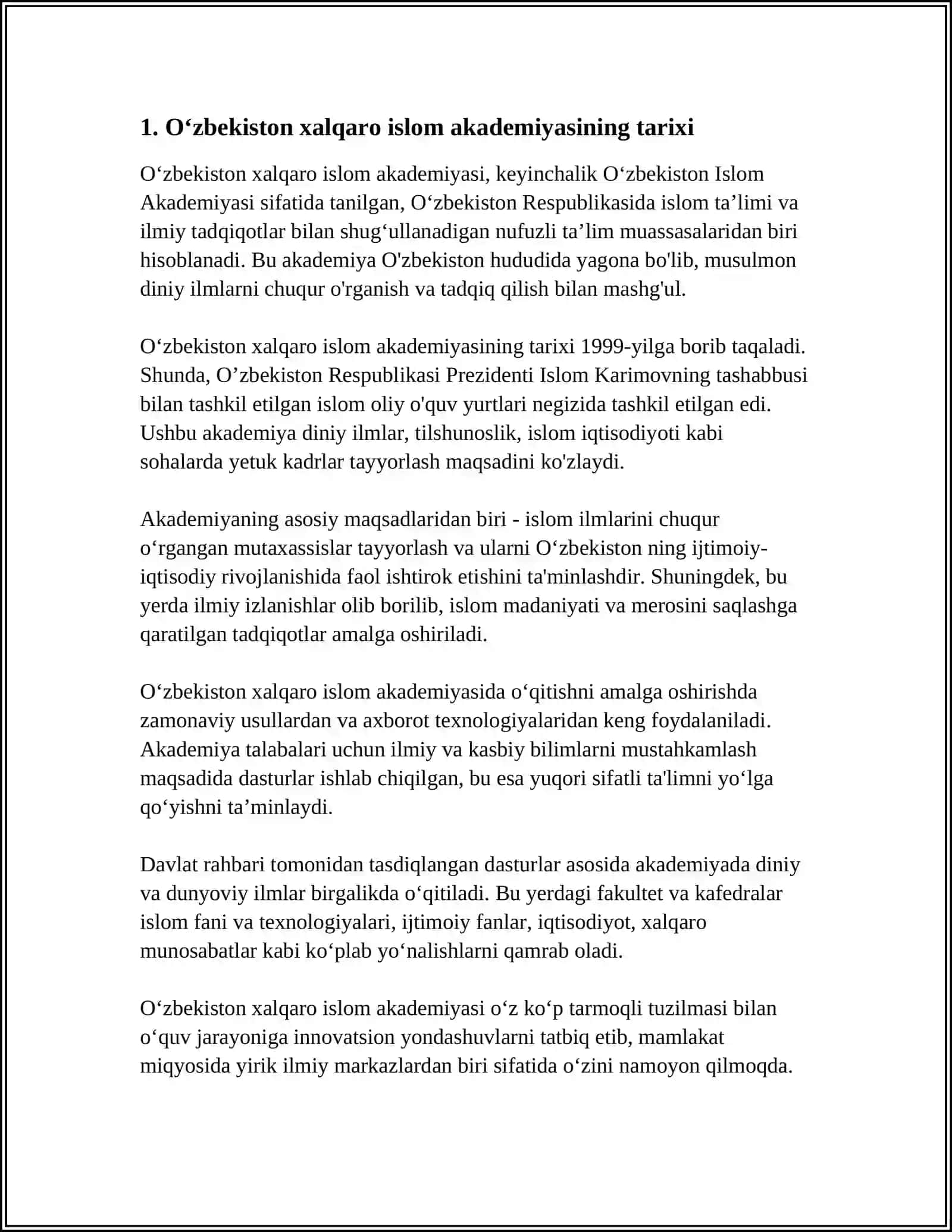 Oʻzbekiston Xalqaro Islom Akademiyasi Tarixi 3