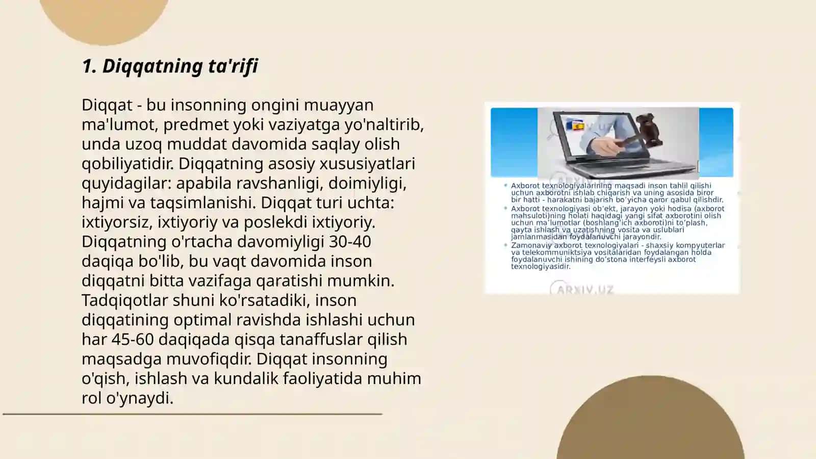 Diqqat turlari va xususiyatlari 3