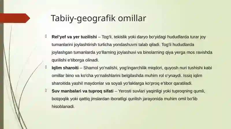 Shahar turar joy tumanlari va kichik tumanlarni rejalashtirish va loyihalash. Turar joy tumanlarining asosiy prinsplari. 3
