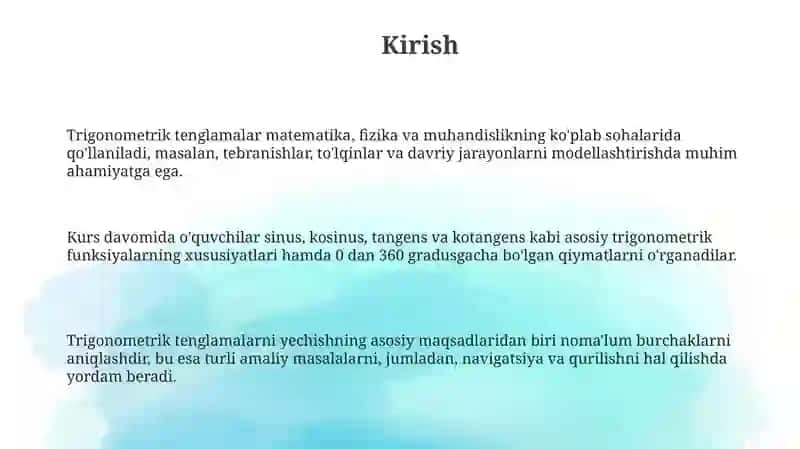 Trigonometrik tenglamalarni o`qitish metodikasi 3