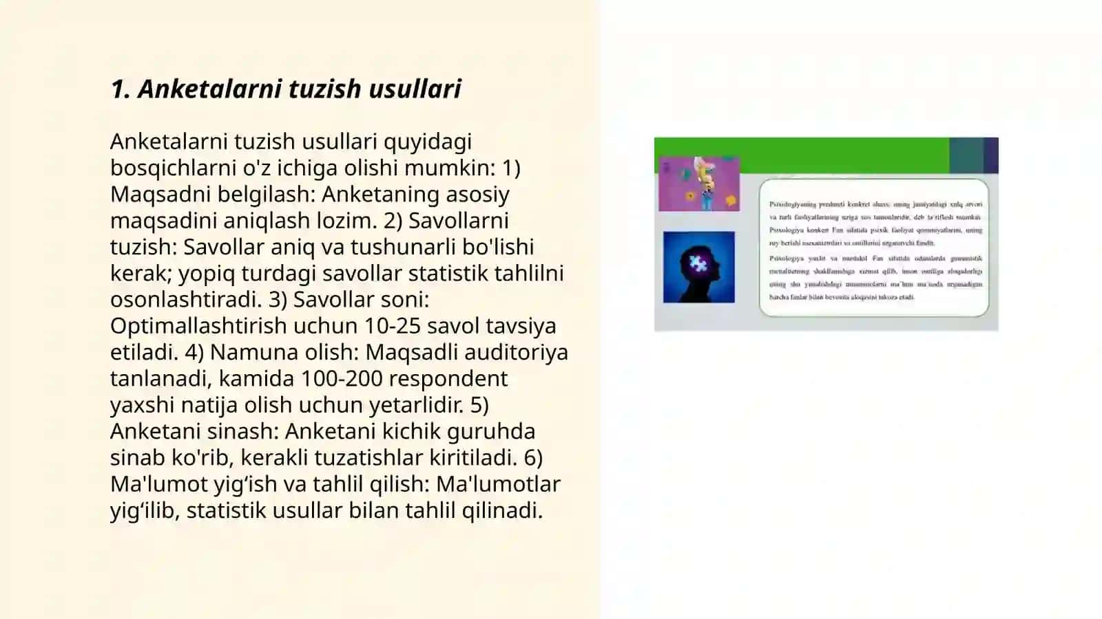 PSIXOLOGIYA TADQIQOT METODLARI: ANKETA, SUHBAT 3