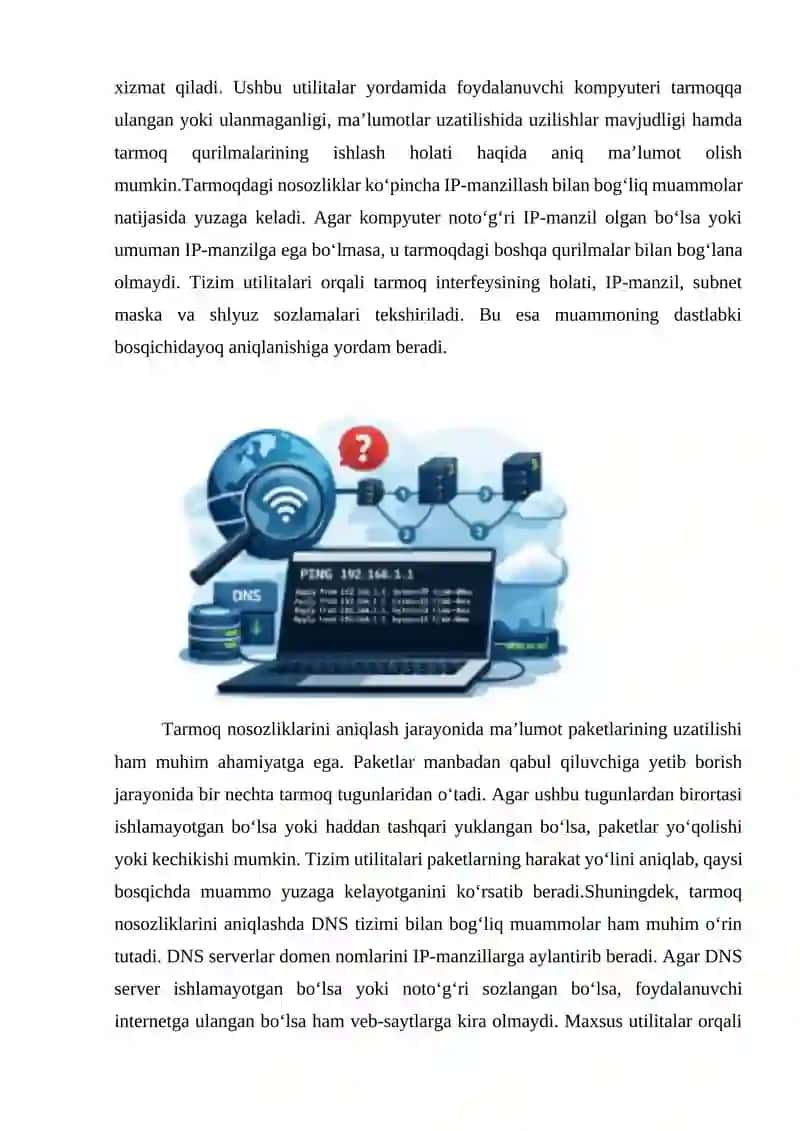 Tarmoq nosozliklarini aniqlash tizim utilitalaridan foydalanish 3