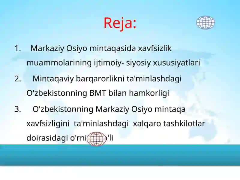 O’zbekitonning Markaziy Osiyodagi tinchlik va barqarorlikni ta’minlashdagi o’rni 3