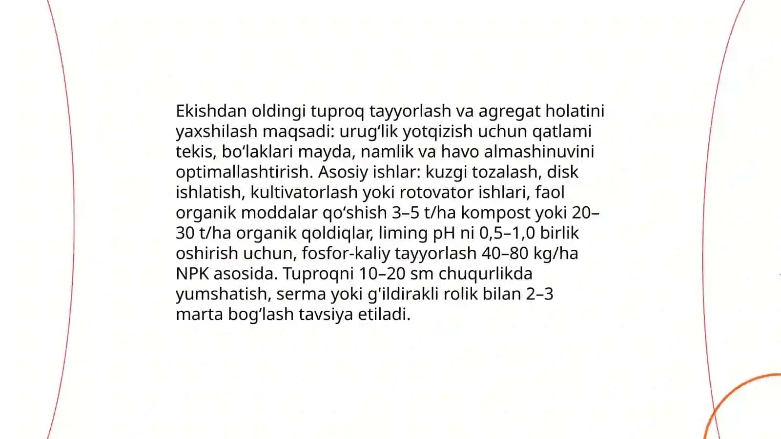 Ekishdan oldingi tayyorgarlik va ekish texnikasini ishlab chiqish 3