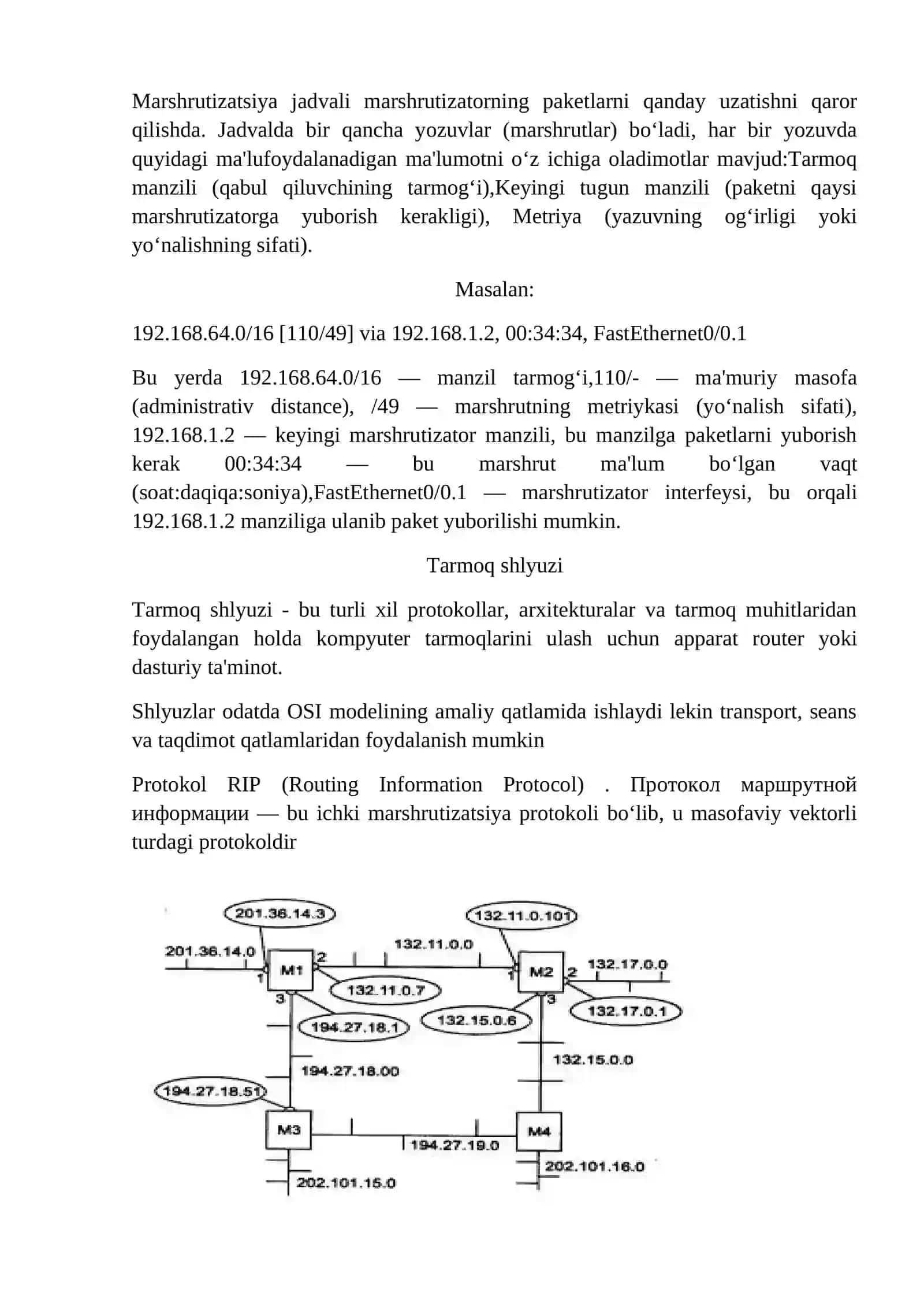 Marshrutlash protokollarining umumiy xususiyatlari va tasnifi (klassifikatsiyasi). RIP protokoli 3