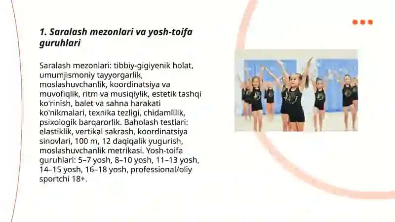 Badiiy gimnastikaga yo'naltirish va saralash 3
