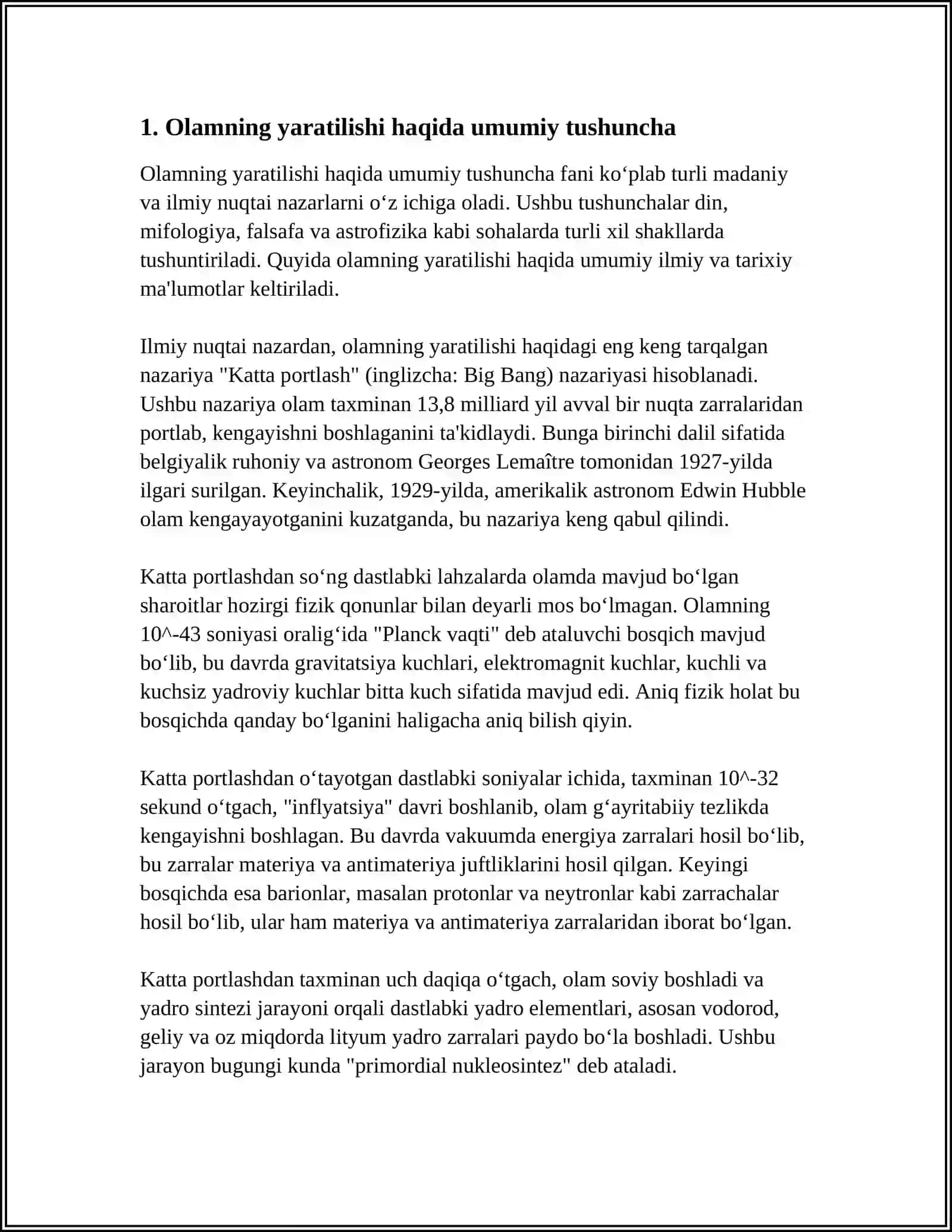 OLAMNING POYDA BOLISHI VA EVOLYUTSIYASI. KATTA PORTLASH VA INFILLYATSIYA 3
