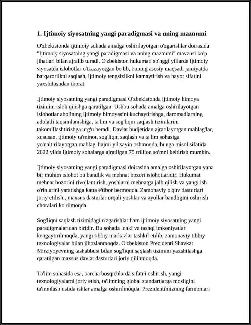 O'ZBEKISTONDA IJTIMOIY SOHADA AMALGA OSHIRILAYOTGAN O’ZGARISHLAR MAZMUN VA MOHIYATI 3