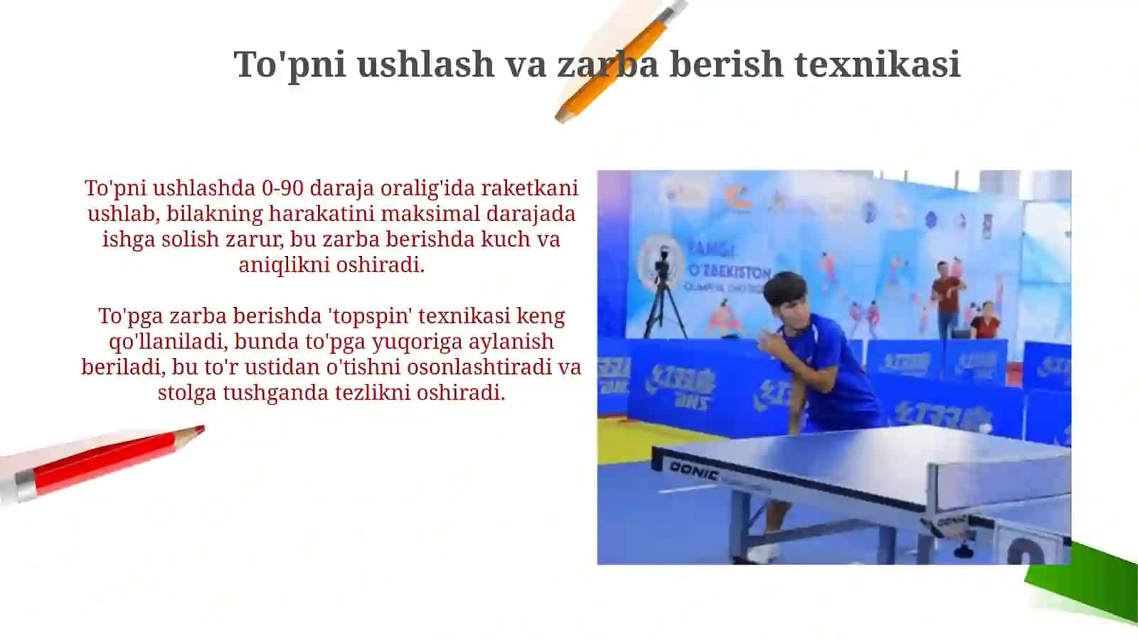 Stol tennisi oʼyinida uchraydigan holat vaharakatlarnio`rgatish 3
