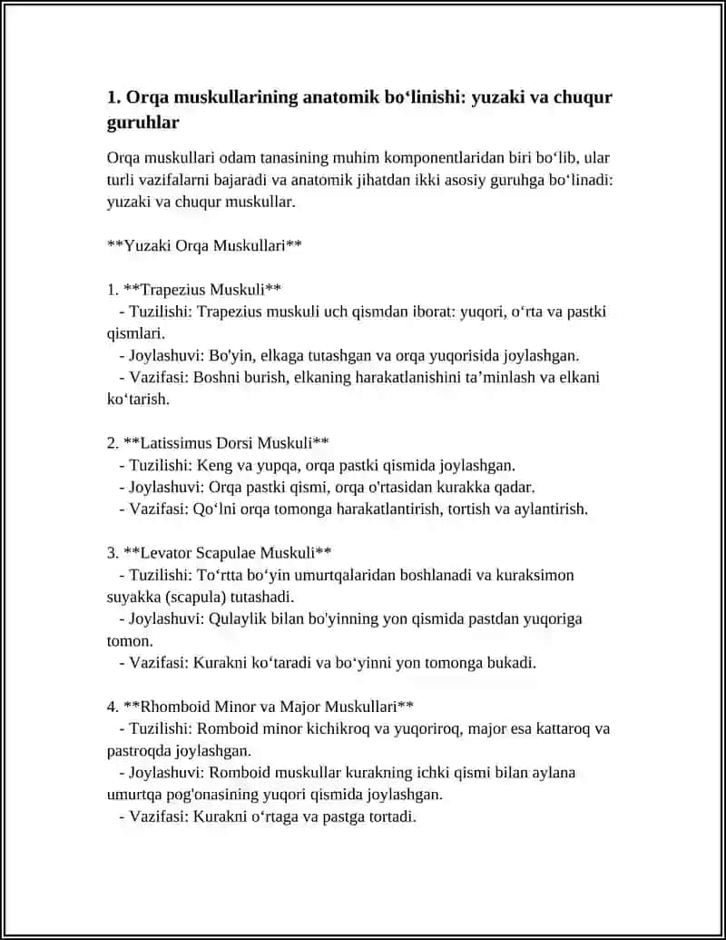 ORQANING YUZA CHUQUR GURUK JOYLASHUVI MUSKULLARI,TUZILISHI JOYLASHUVI VAZIFASI 3