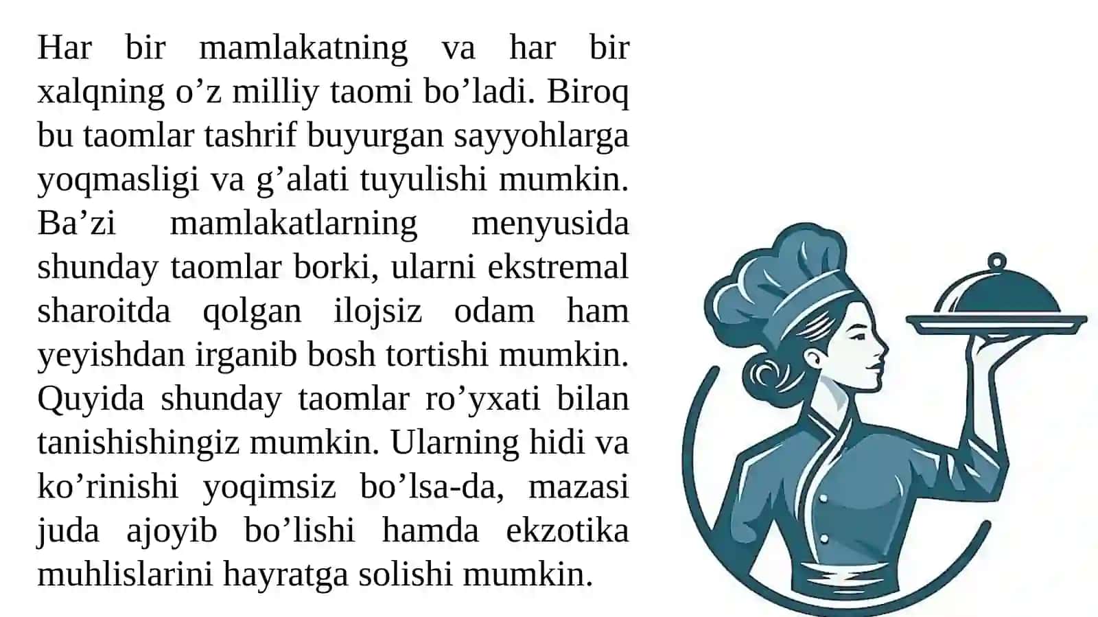 Dunyo xalqlari taomlari va ovqatlanish xususiyatlari 3