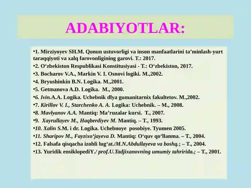 Tafakkur shakllari, tushuncha, hukm va xulosa. 3