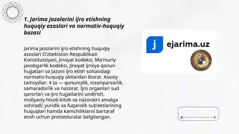 Jarima.Muayyan huquqdan mahrum qilish jazolarini ijro etish Norxonov Diyorbek 3