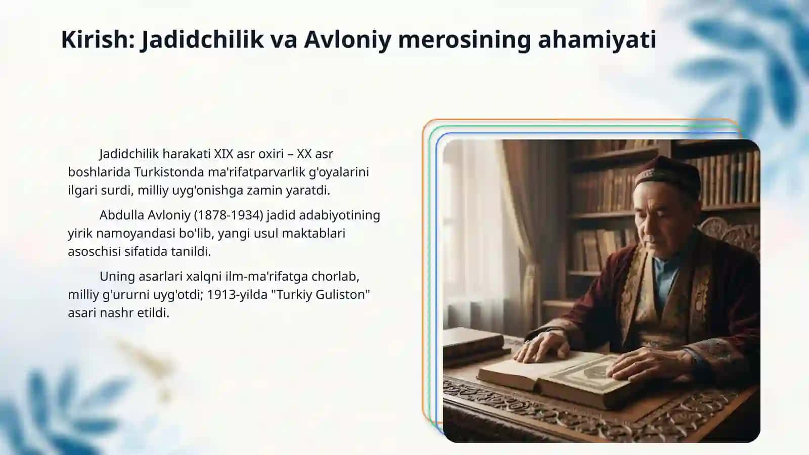 A Avloniyning turkiy Guliston yoxud axloq asarining komil inson tarbiyasidagi oʻrni 3