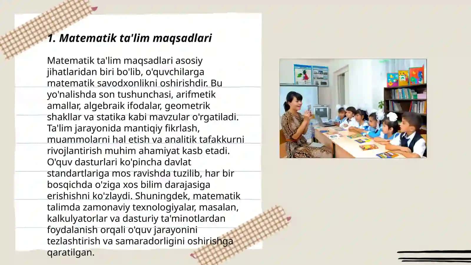 Yordamchi maktab 1-sinfida matematika darsini kuzatish va tahlil qilish 3