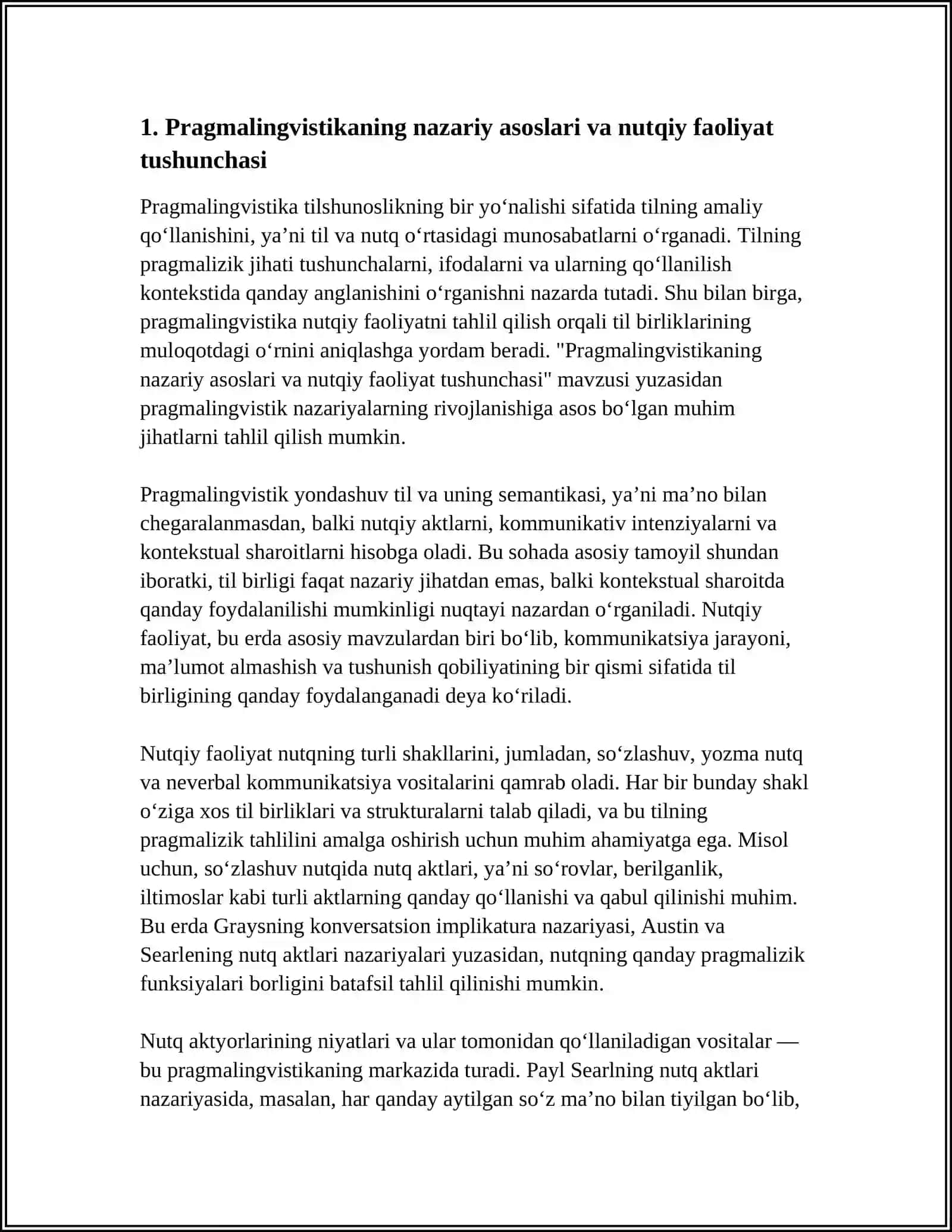 PRAGMALINGVISTIKA: NUTQIY FAOLIYAT VA KONTEKST MUAMMOSI 3