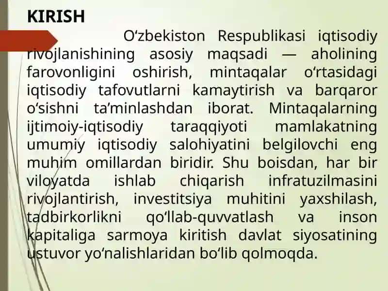 O‘zbekiston mintaqalarini ijtimoiy-iqtisodiy rivojlanishini takomillashtirish yo‘llari 3