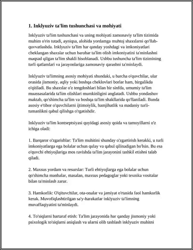 ALOHIDA YORDAMGA MUHTOJ SHAXSLARNI INKLYUZIV TA'LIM KONSEPSIYASINING MOHIYATI VA ASOSIY QOIDALARI 3
